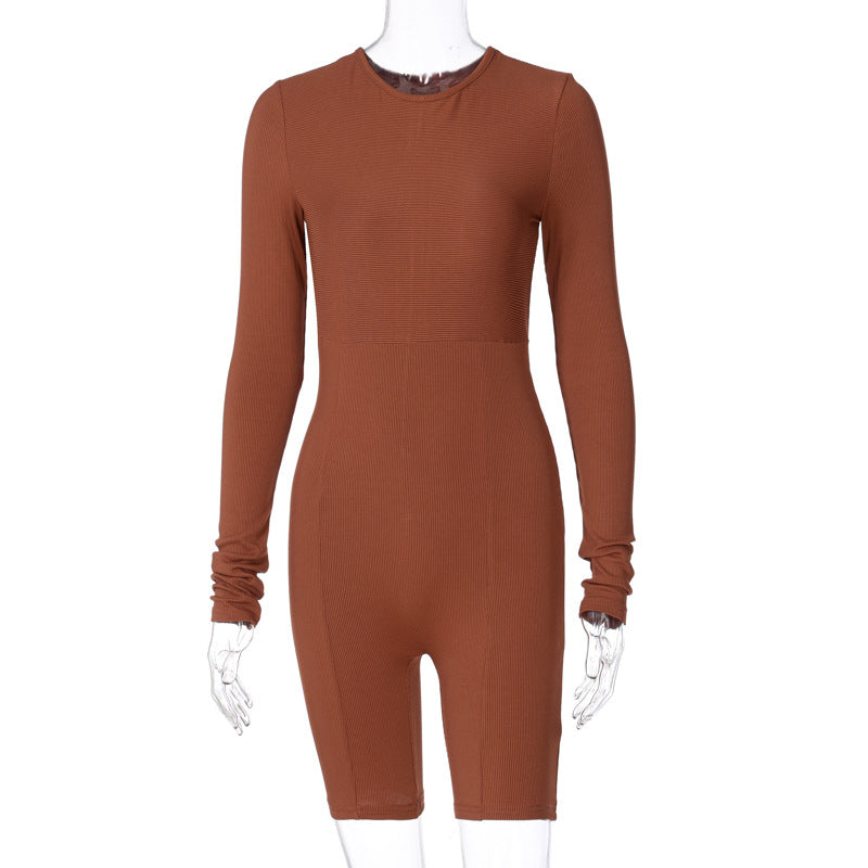 Tan Long Sleeve Scoop Back Unitard