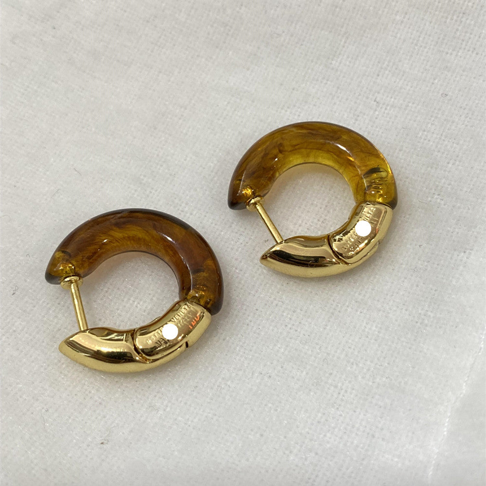 Im not Bottega Veneta gold and Green Earrings 18 gold plate Amber jaspe