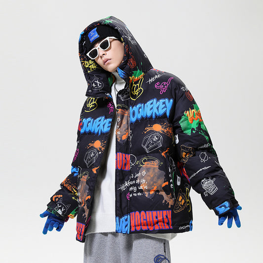 Douyin Graffiti Design Hooded Cotton Jacket