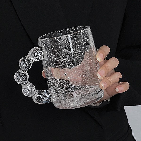 Ordinary Simple High-end Dish Glass Bubble Handle Glass Mug