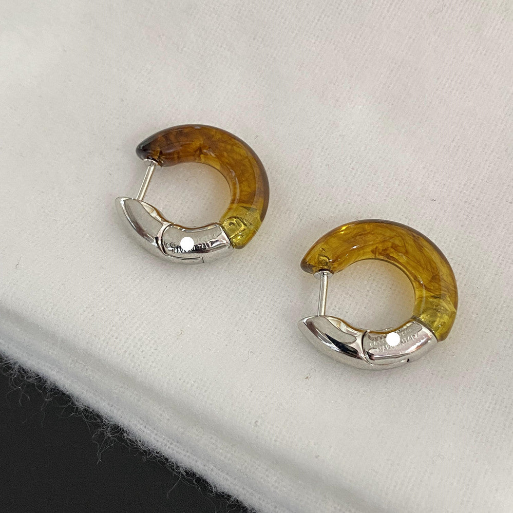 Im not Bottega Veneta gold and Green Earrings 18 gold plate Amber jaspe