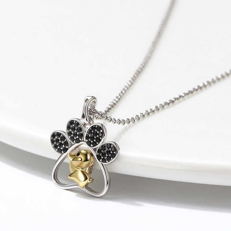 CZ Paw & Dog Charm Necklace