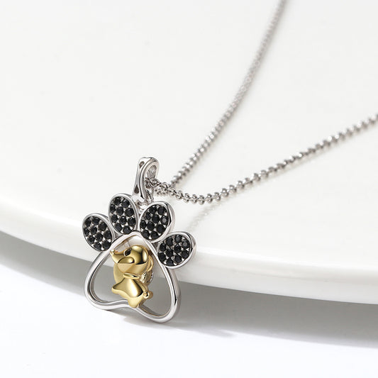 CZ Paw & Dog Charm Necklace