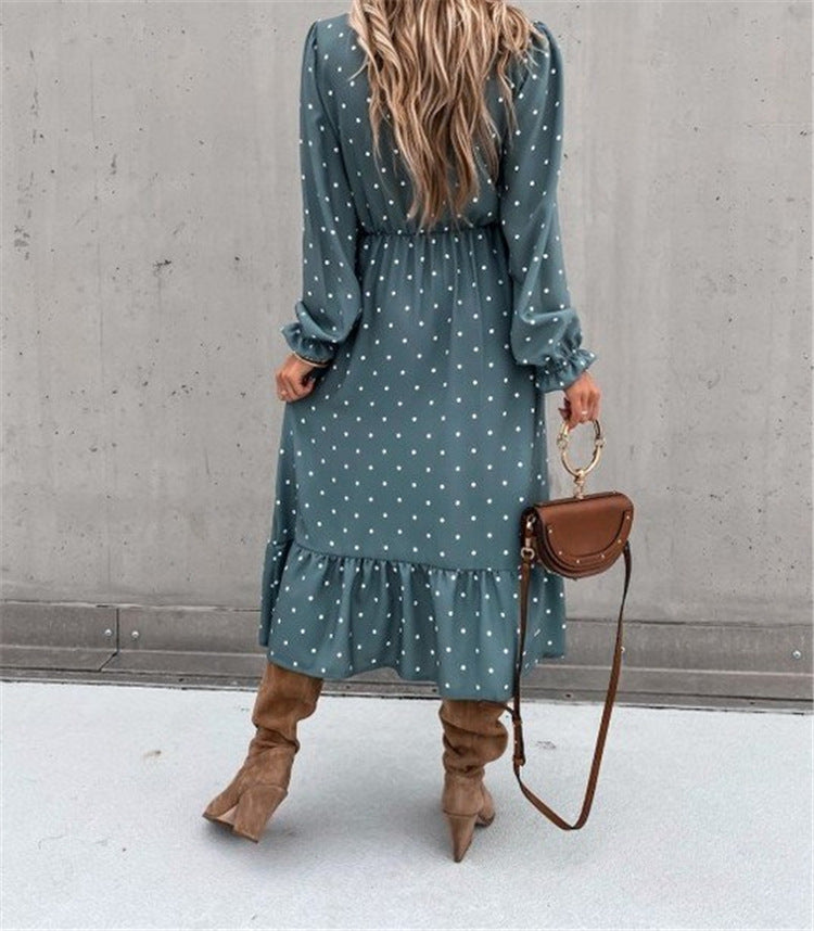 Polka dot su fold print long sleeve dress