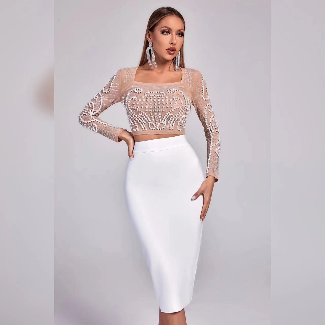 ELEANORA TWO PIECES SET PEARL BEADING DRESS