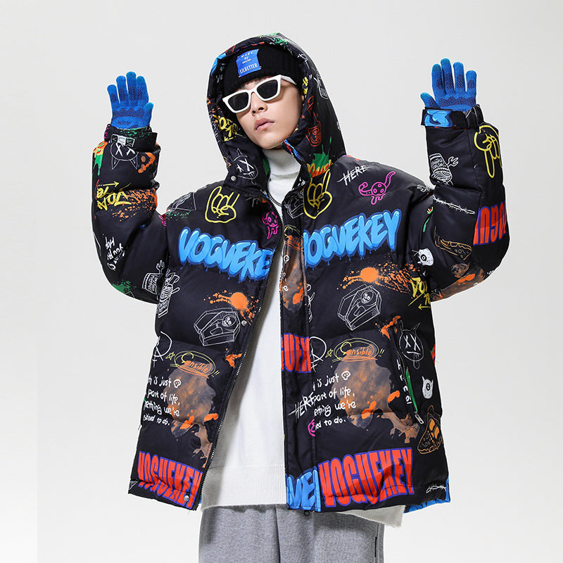 Douyin Graffiti Design Hooded Cotton Jacket