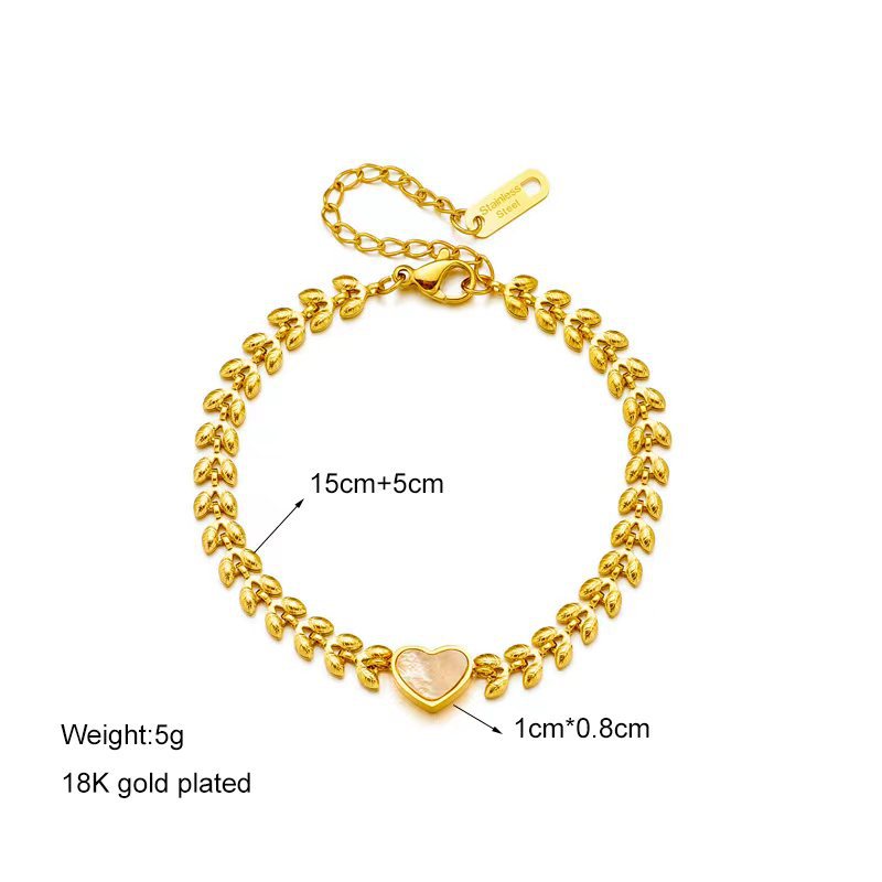 Titanium Steel 18K Gold Fashionable Retro Heart-shaped Shell Wheat Versatile High Sense Temperamental Bracelet Women