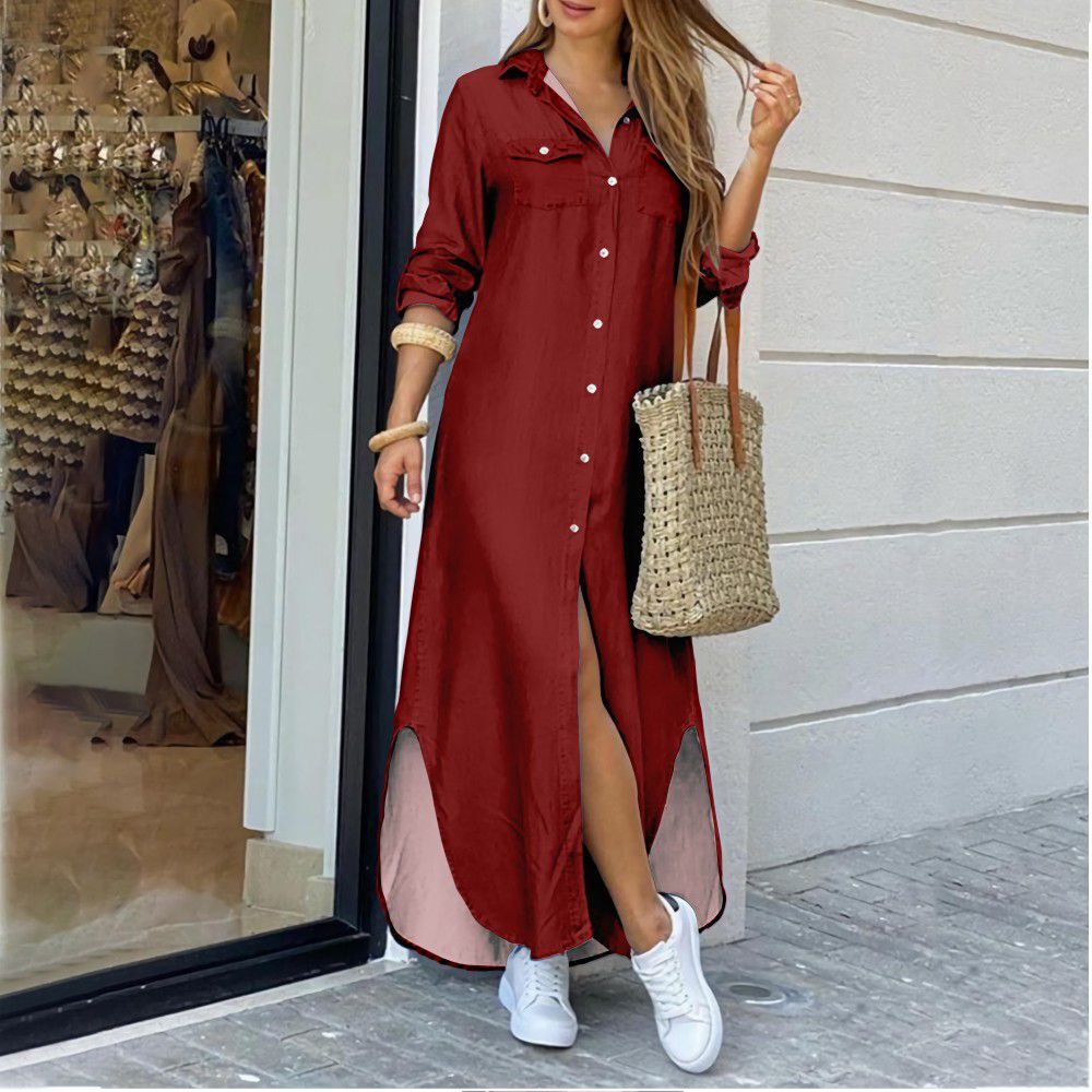 Fashion Sleeve Candy Color Shirt Long Dress