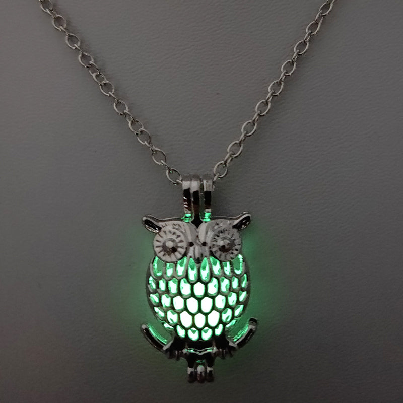 Glow-in-the-dark owl hollowed out DIY necklace