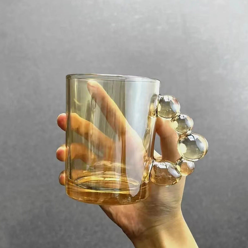 Ordinary Simple High-end Dish Glass Bubble Handle Glass Mug