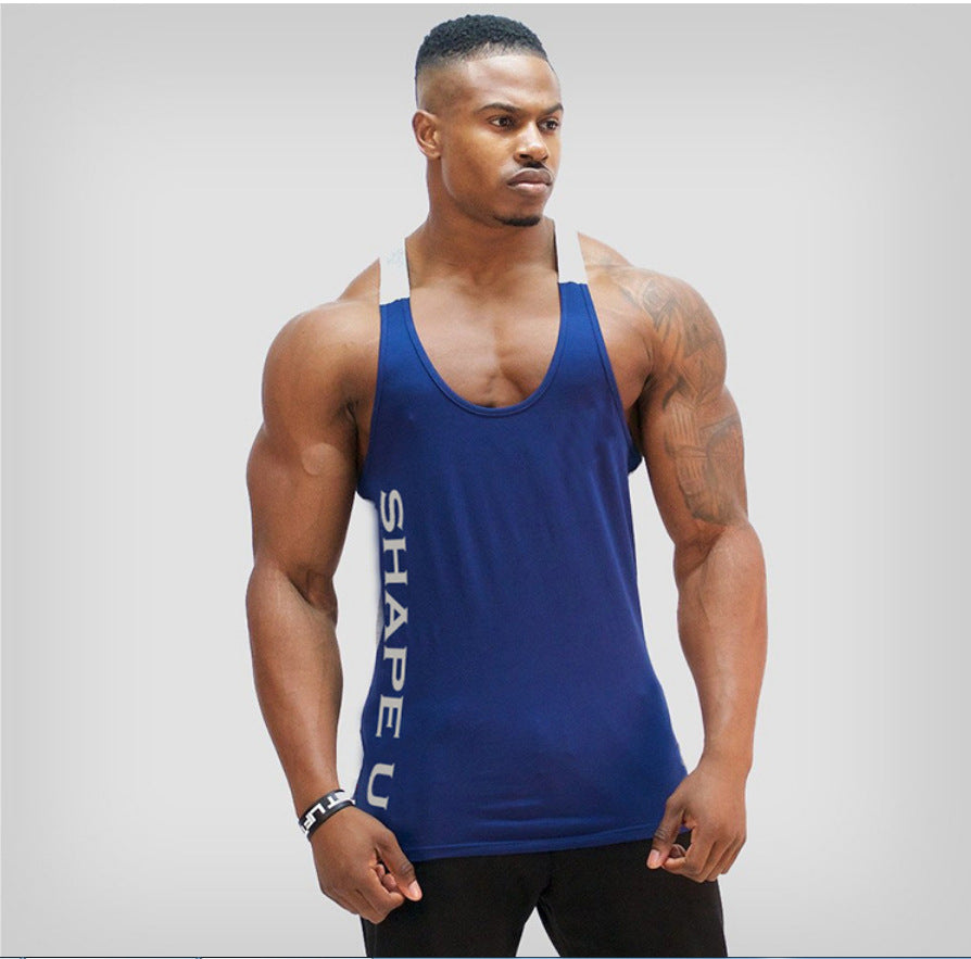 Fitness Spring And Summer New Men's U-collar Contrast Color Sports Vest Men's Breathable Running Training Wear Top