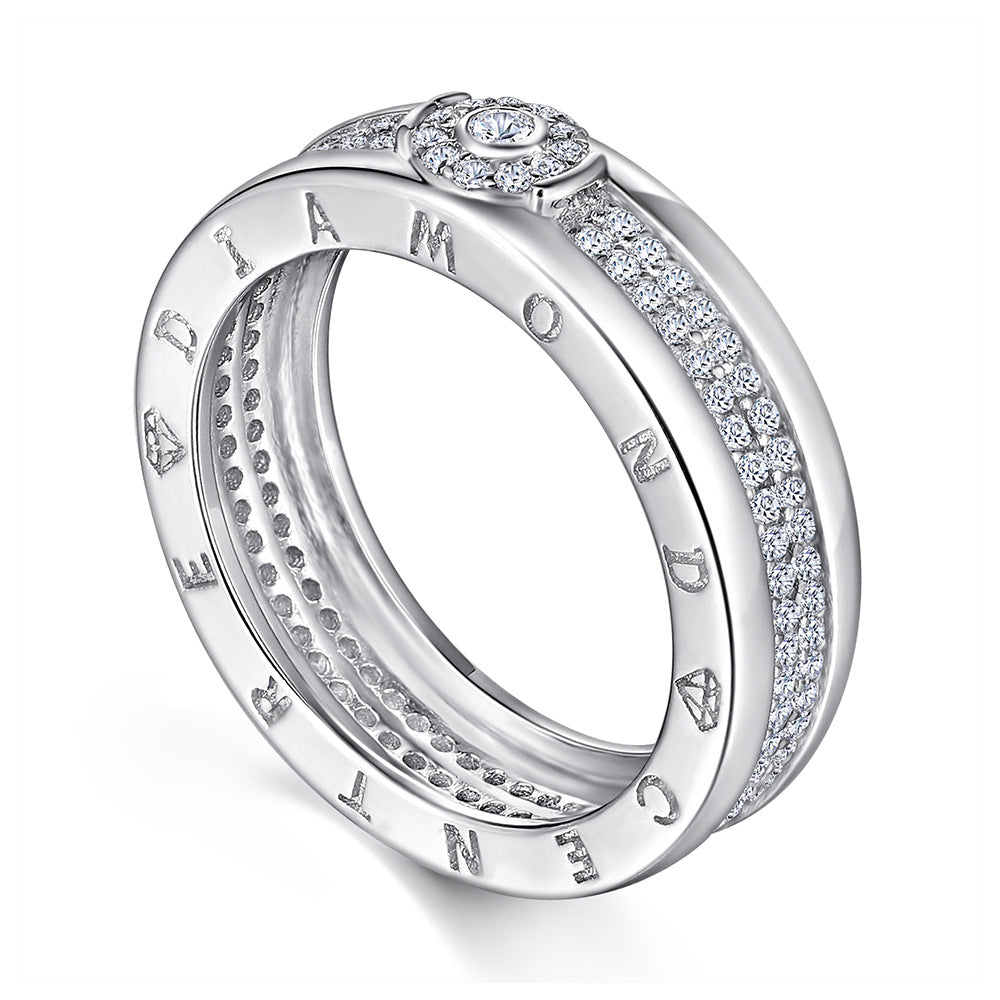 Ring Men's Wide Version With channel settings Diamonds silver platinum color