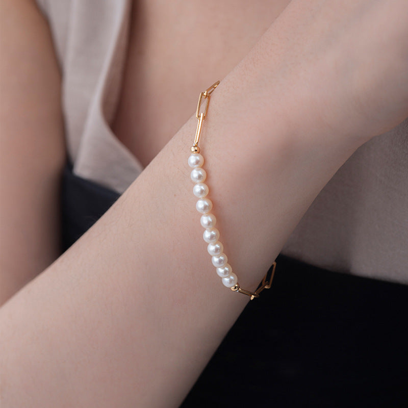 Natural Freshwater Pearl Bracelet In 18k Yellow Gold