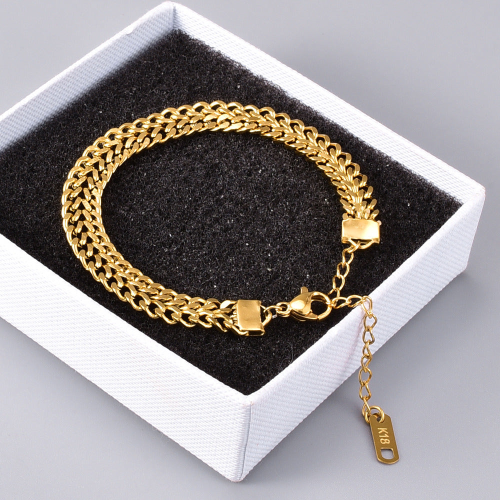 Retro Shuangpin 18K Bracelet Women's Short Design Simple Student