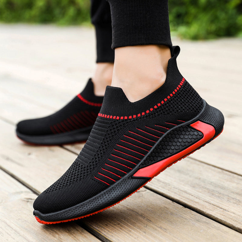 Fashion Mesh Sock Shoes With Striped Design Men Outdoor Breathable Slip-on Sneakers Lightweight Running Sports Shoes