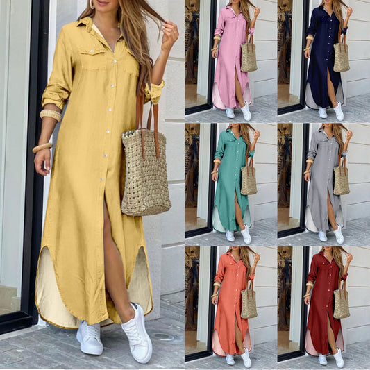 Fashion Sleeve Candy Color Shirt Long Dress