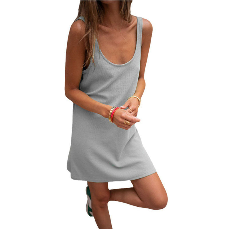 Solid Waffle Sleeveless Loose Strap Dress