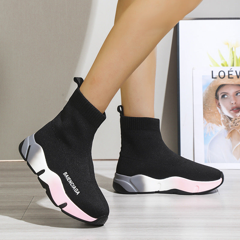 Black Sock Boots  For Women Platform Shoes hot fashion boots