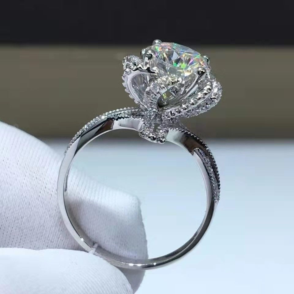 925 Silver Gold Plated Moissanite Ring Women