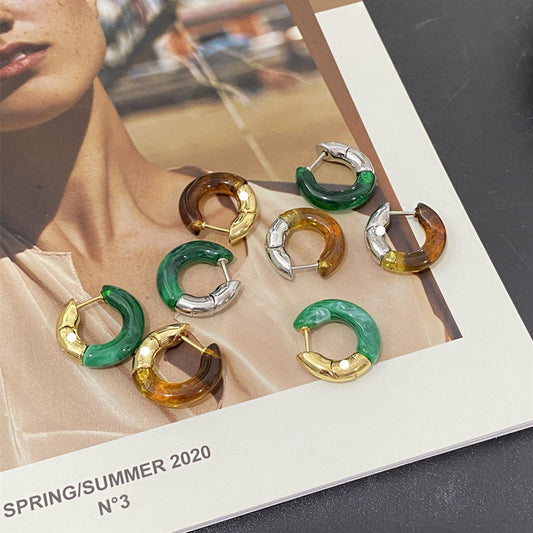 Im not Bottega Veneta gold and Green Earrings 18 gold plate Amber jaspe