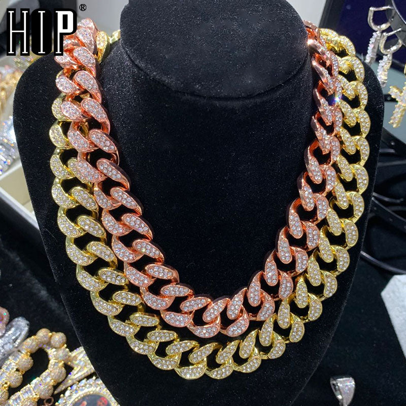 Cuban link necklace 20MM Full Iced Out Paved Rhinestones  Cuban Chain CZ Necklaces For Men Jewelry gold plated