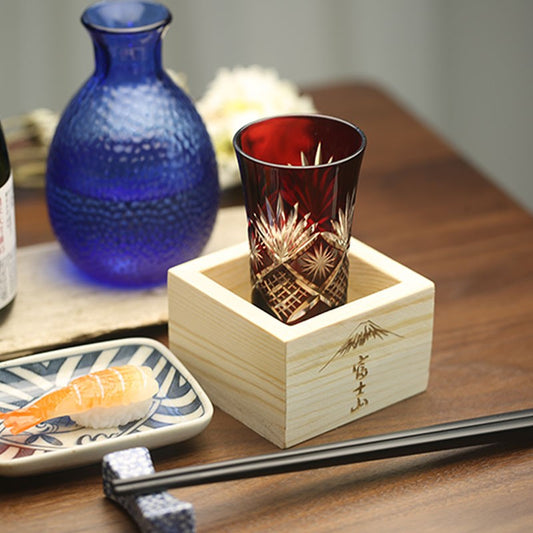 Collection Drinkware Glasses Handcraft Edo-Kiriko (Cut Glass) cristal red ruby and blue carved