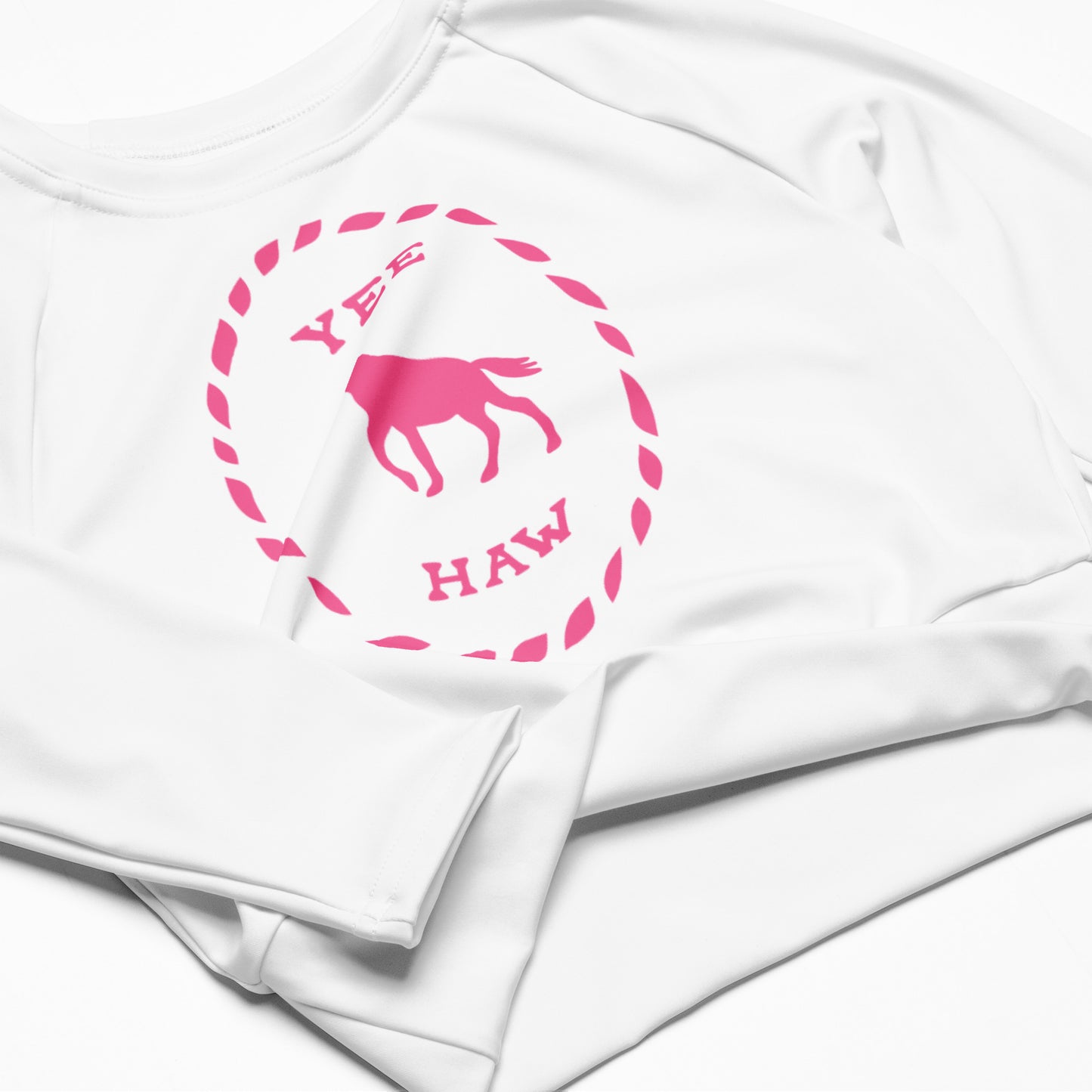 Recycled long-sleeve crop top cow girl team